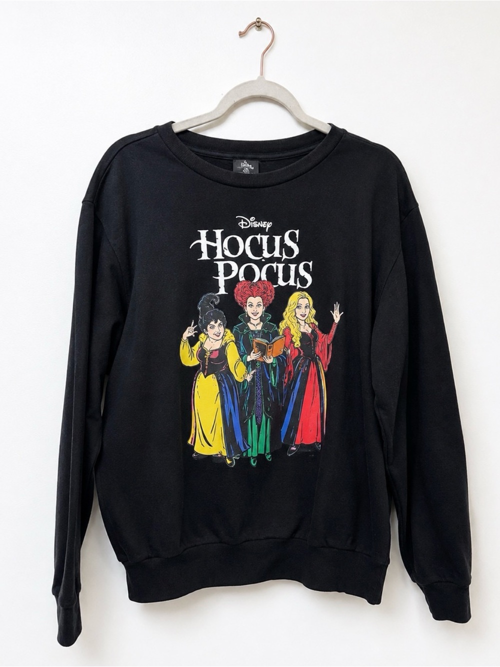 Disney Hocus Pocus Black Sweatshirt with Yellow, Green, Blue & Red Graphic